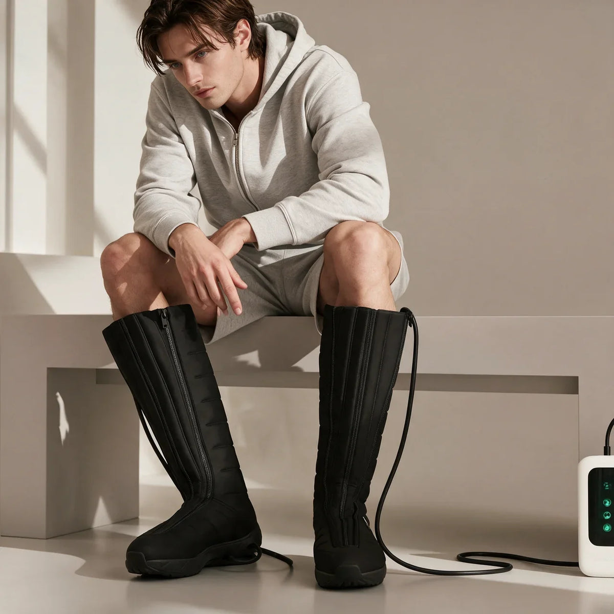 Man putting on Prestige Recovery boots Image